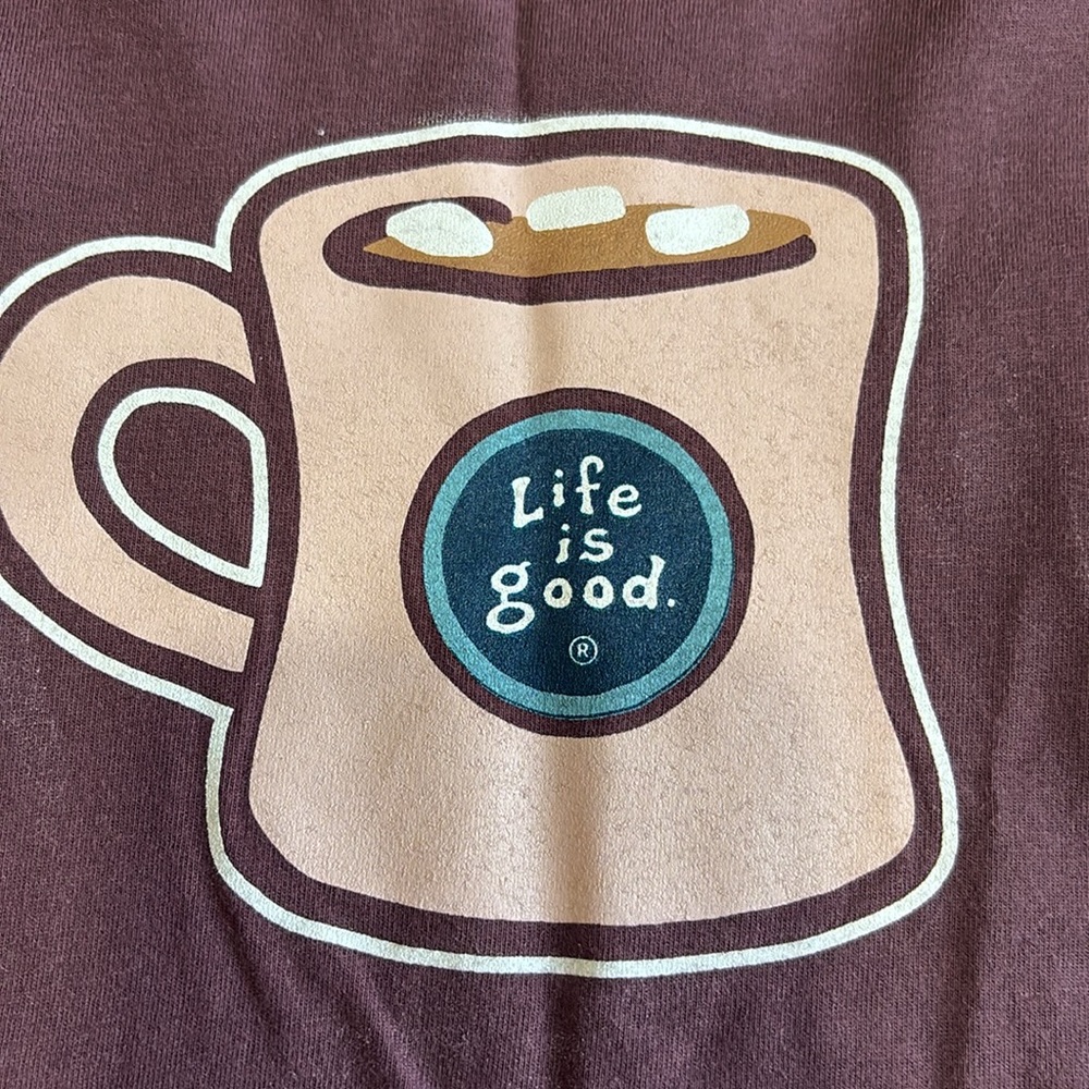 Life is Good Purple T-Shirt with hot chocolate Cup Graphic - Picture 4 of 6